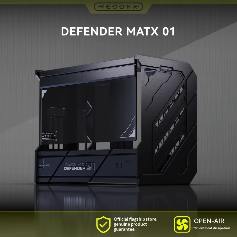 VEDDHA DEFENDER 01 Open Air Case – Plein aluminium, micro-ATX, conception modulaire pour afficher vo