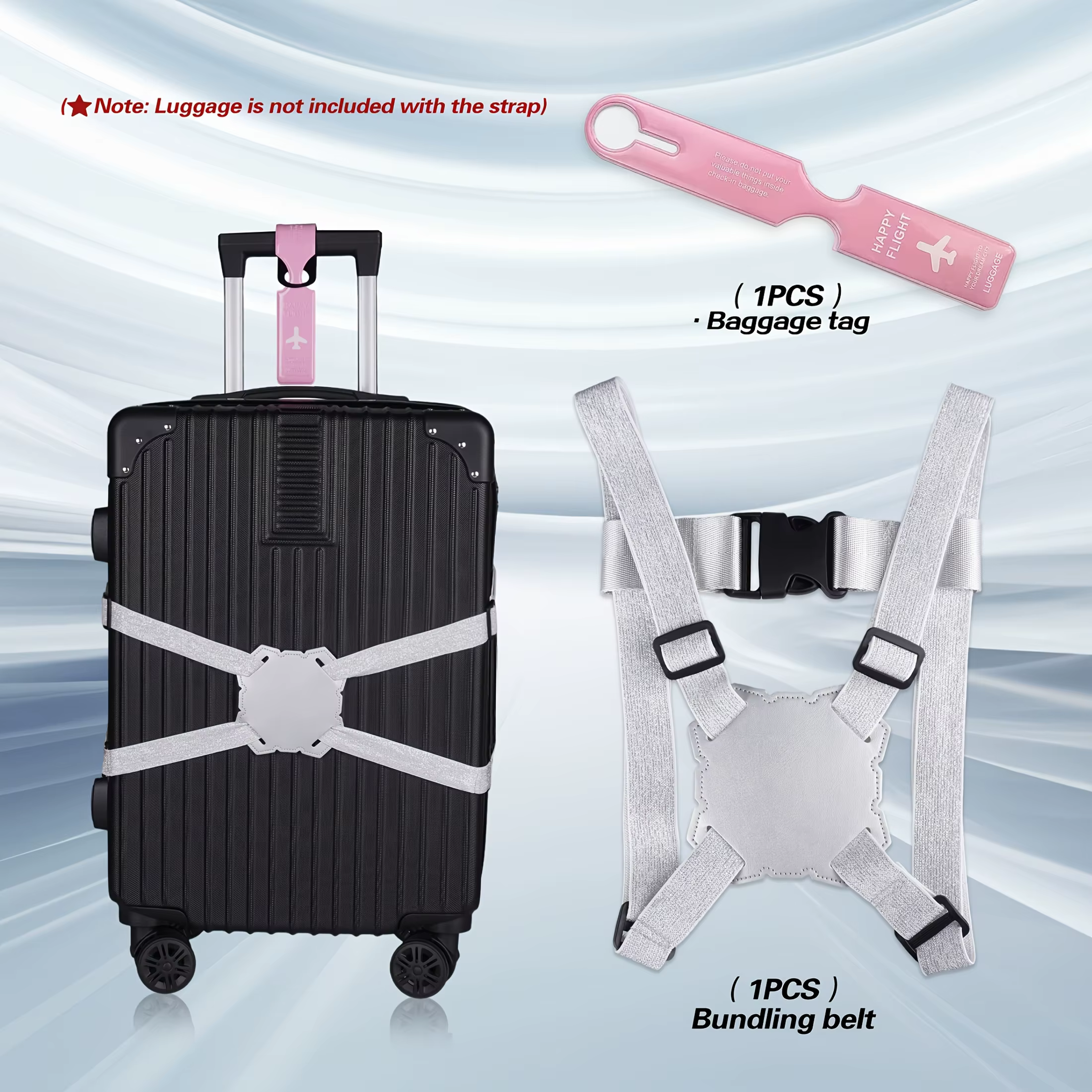 Ensemble de 2 sangles de bagage + étiquette de bagage, disponible en 5 couleurs, sangle de fixation 