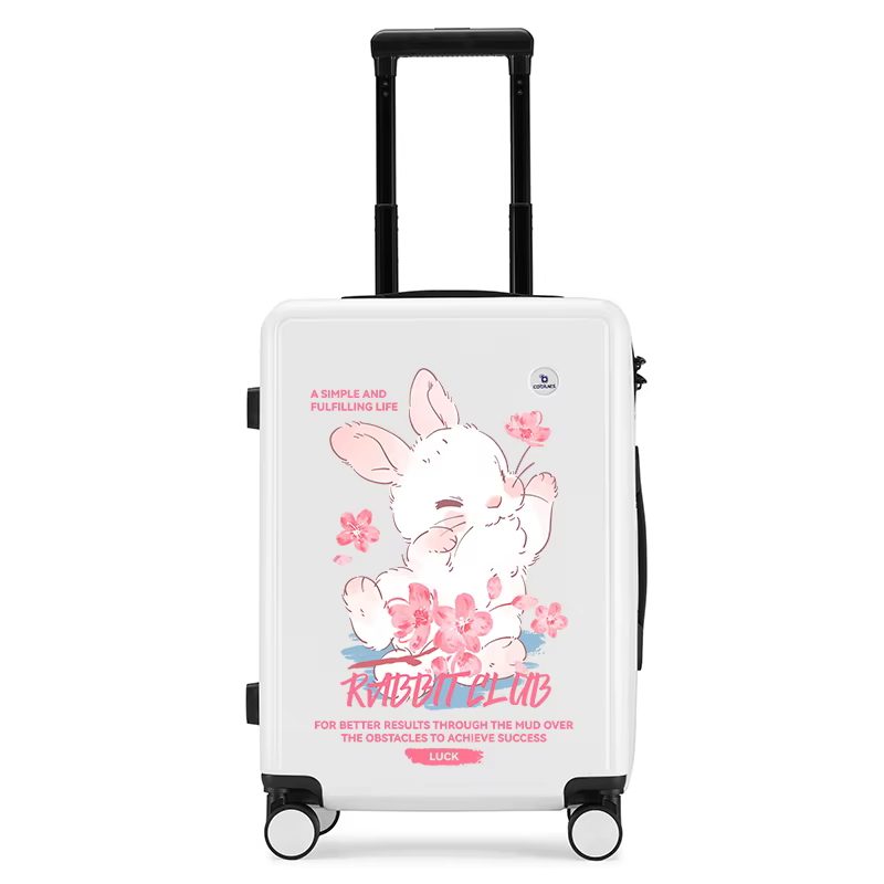 Ensemble de 1 valise à roulettes mignonne motif lapin fleur de cerisier, grande capacité, bagage lég