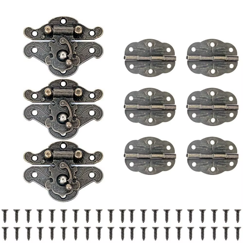 Kit de 9 pièces de quincaillerie vintage en bronze antique pour valises, armoires, boîtes à bijoux e