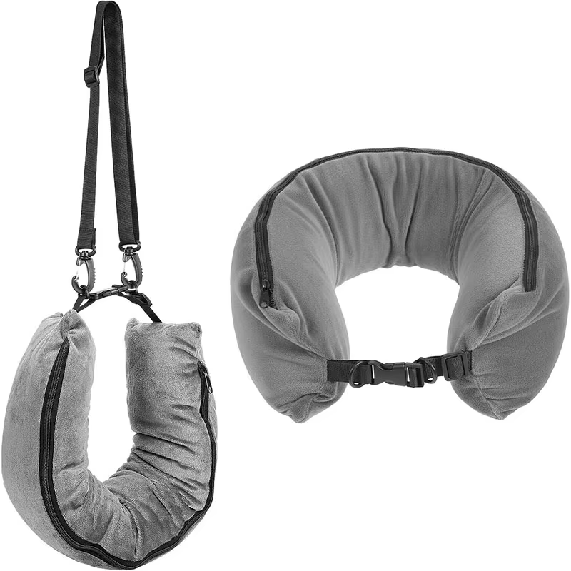 Sac de voyage multifonctionnel pour oreiller de cou, avec pochette de rangement, oreiller confortabl