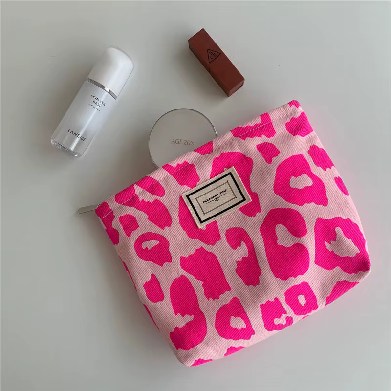 Sac à cosmétiques imprimé léopard rose pour femmes, petite pochette rétro pour dames, sacs à main de