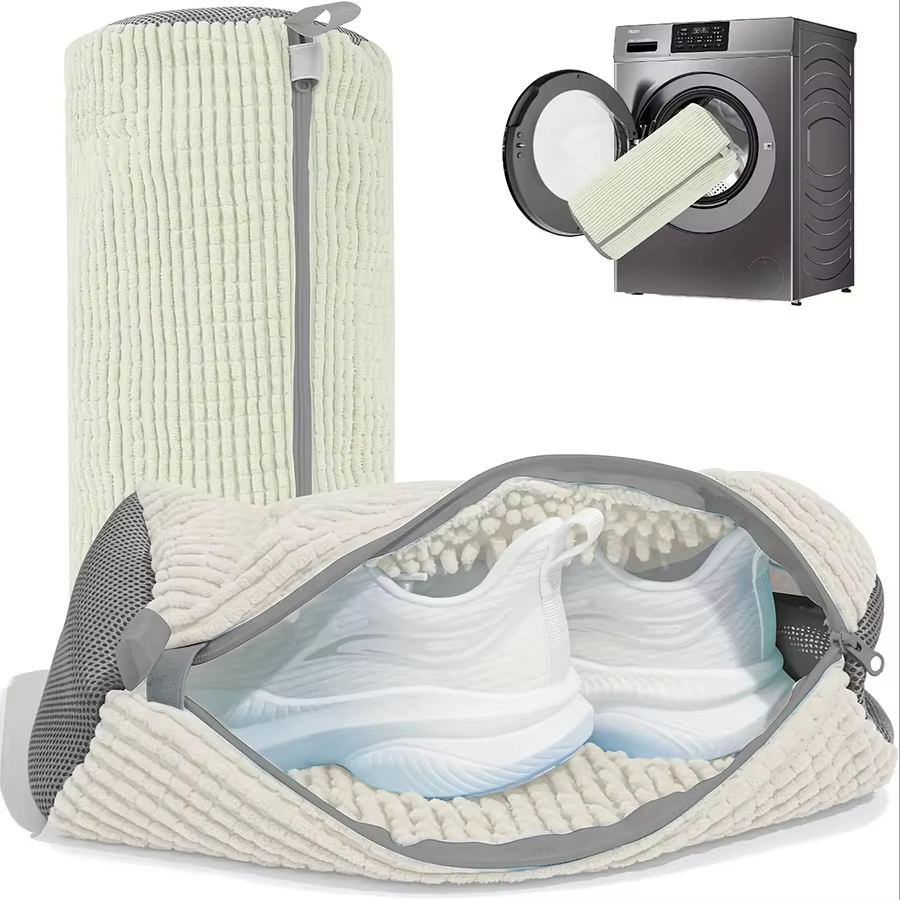 Fibre moelleuse 360 °    Sac de lavage de chaussures de nettoyage Surround – Sac à linge réutilisabl