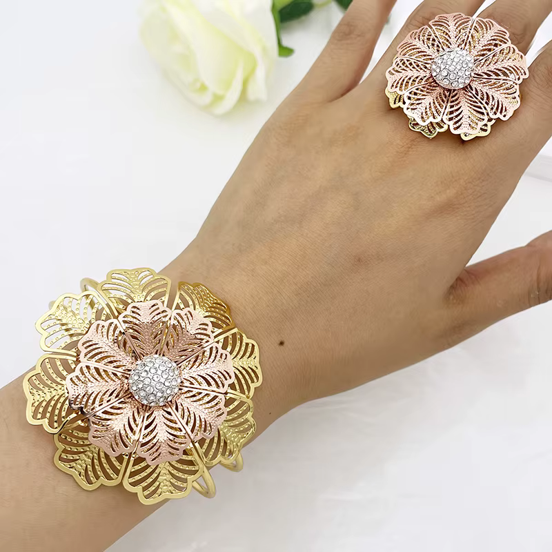 Ensemble de bracelets et matiques en or rose pour femme, plaqué or 18 carats, bijoux en cuivre, acce