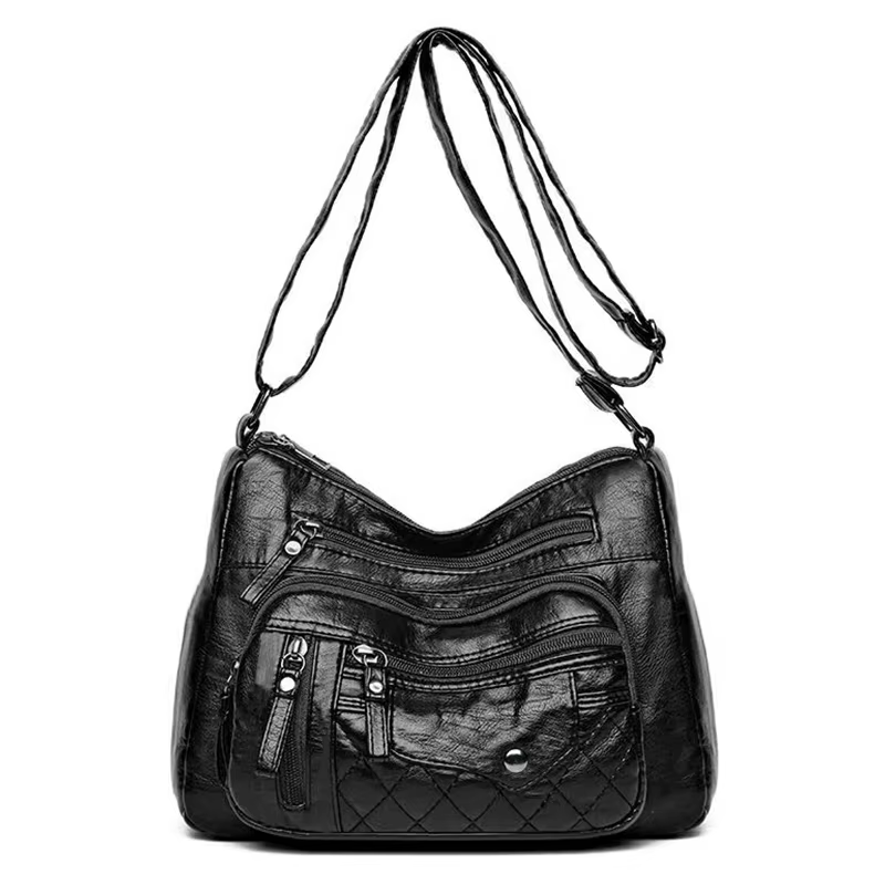 Sac à bandoulière en Faux cuir marron pour femmes, poches multi-fermeture éclair pour les déplacemen