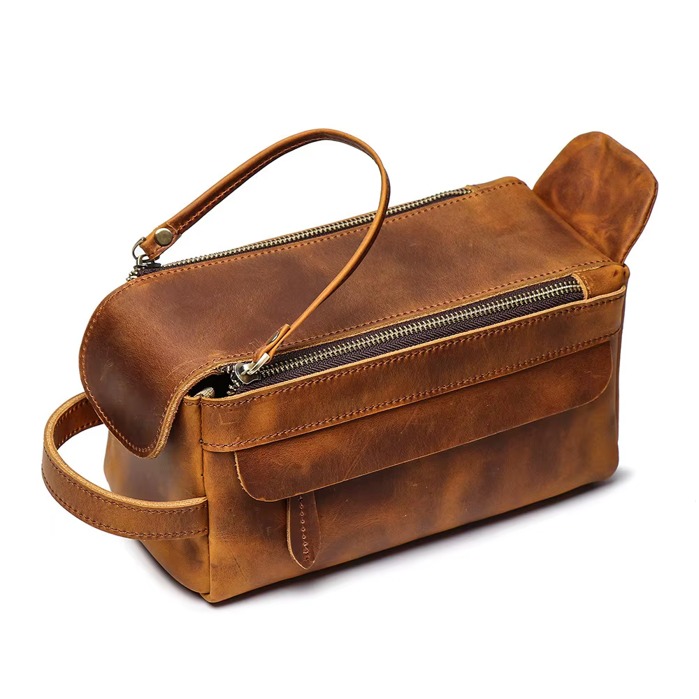 Nesitu Crazy Horse – trousse de maquillage de voyage en cuir véritable pour hommes, étuis à cosmétiq