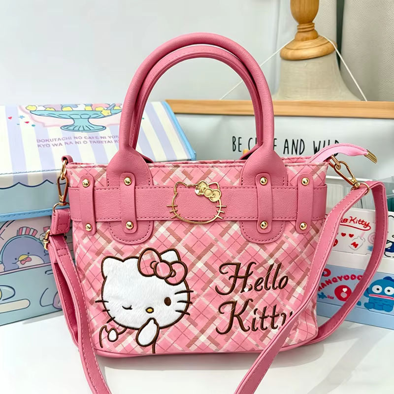 Petit sac à main à imprimé tartan Kitty, joli sac à bandoulière, grande capacité, sac fourre-tout dé