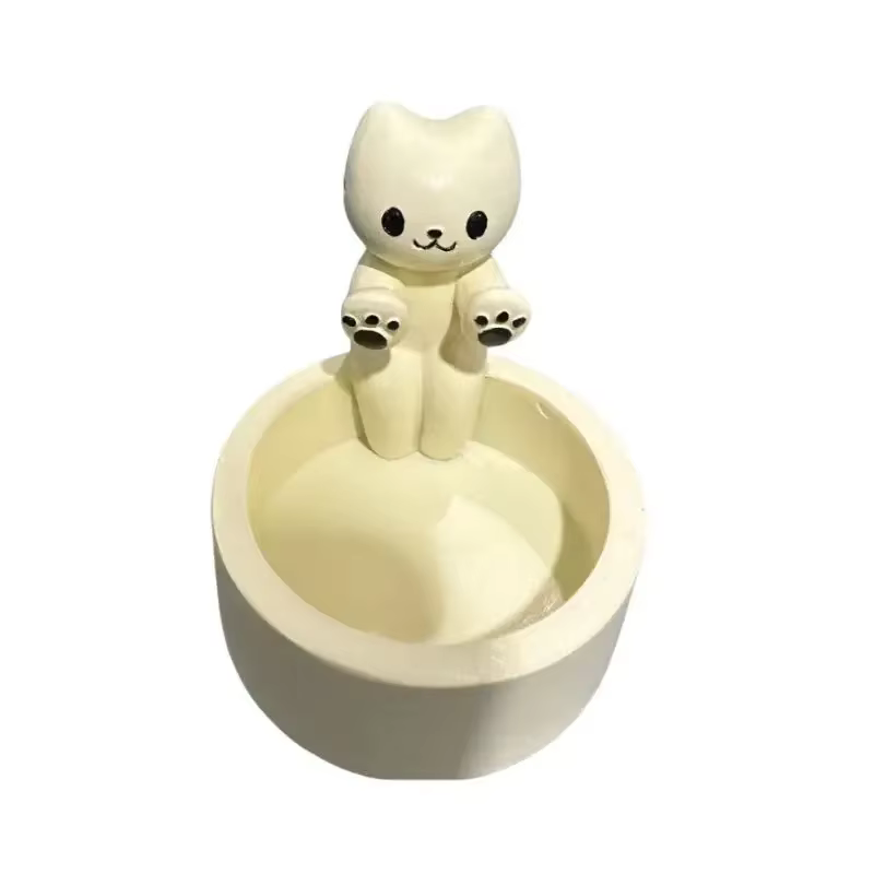 Bougeoir de chaton de dessin animé fait à la main, porte-lumière en céramique, ci-après, chaton, cha