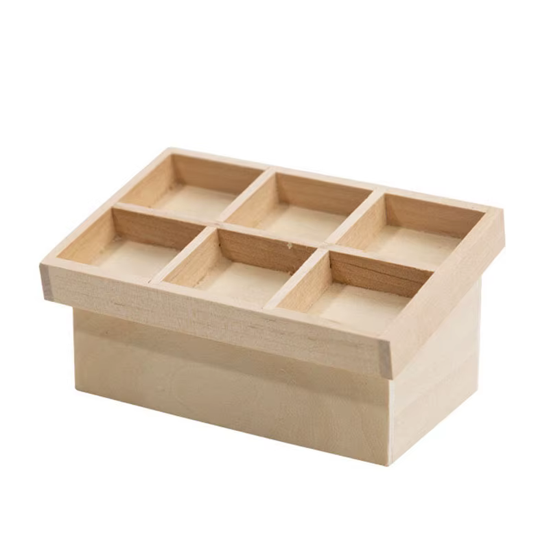 Meubles miniatures pour maison de poupée 1:12, étagère de présentation en bois non peinte à 6 compar