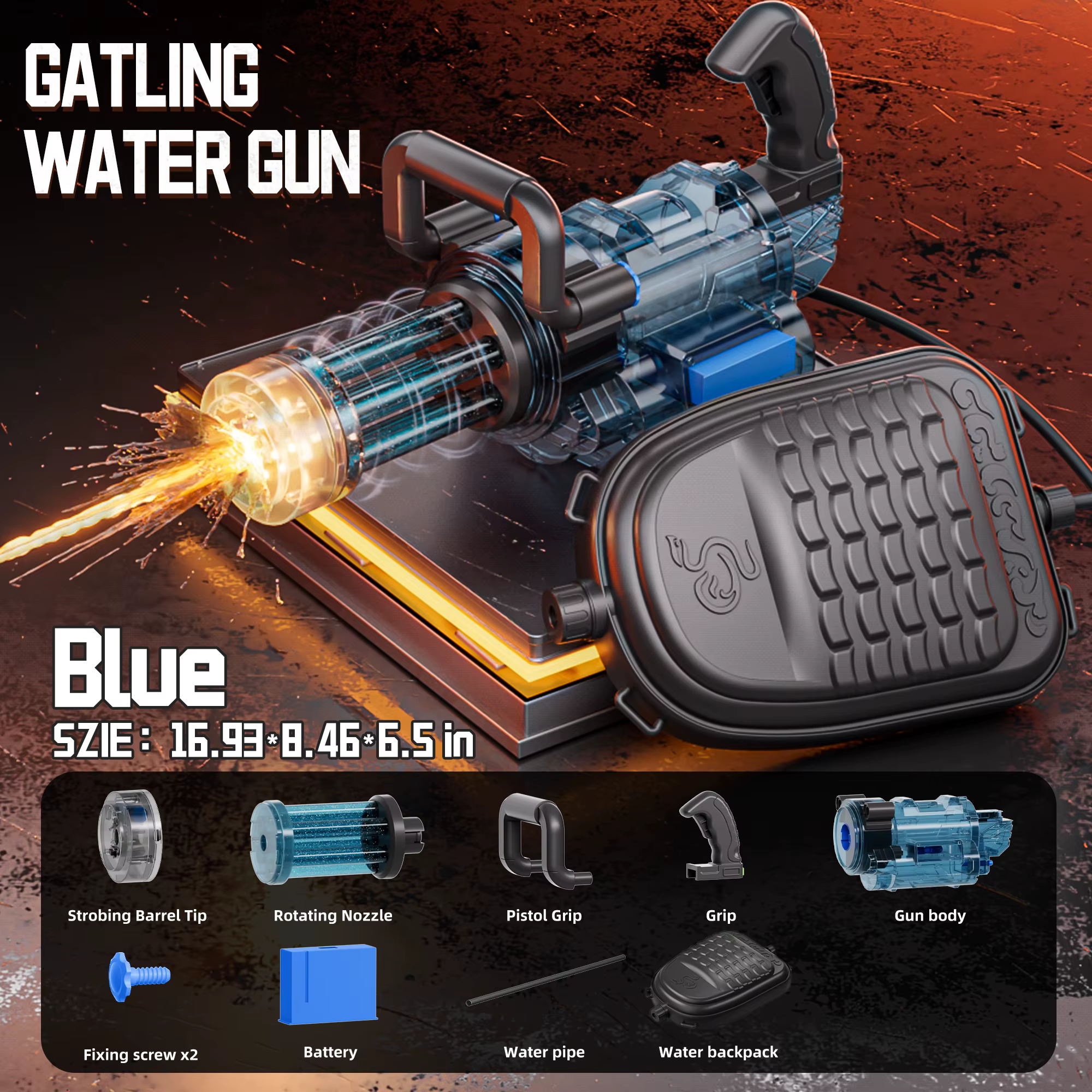 Pistolet à eau rotatif Gatling, grande pression, grande capacité, sac à dos, jeu d'eau, jouet d'exté