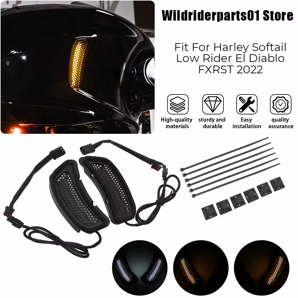 Accessoire moto : 1 paire d'inserts de ventilation avant en ABS avec clignotants LED et feux de jour