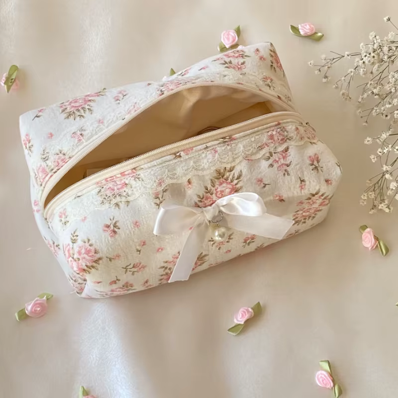 Sac à cosmétiques à nœud, trousse de toilette de grande capacité, sac de rangement Portable pour pro