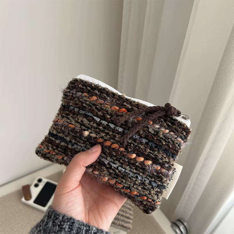 Mini trousse à cosmétiques rétro à carreaux et rayures, organiseur de maquillage, pochette élégante,