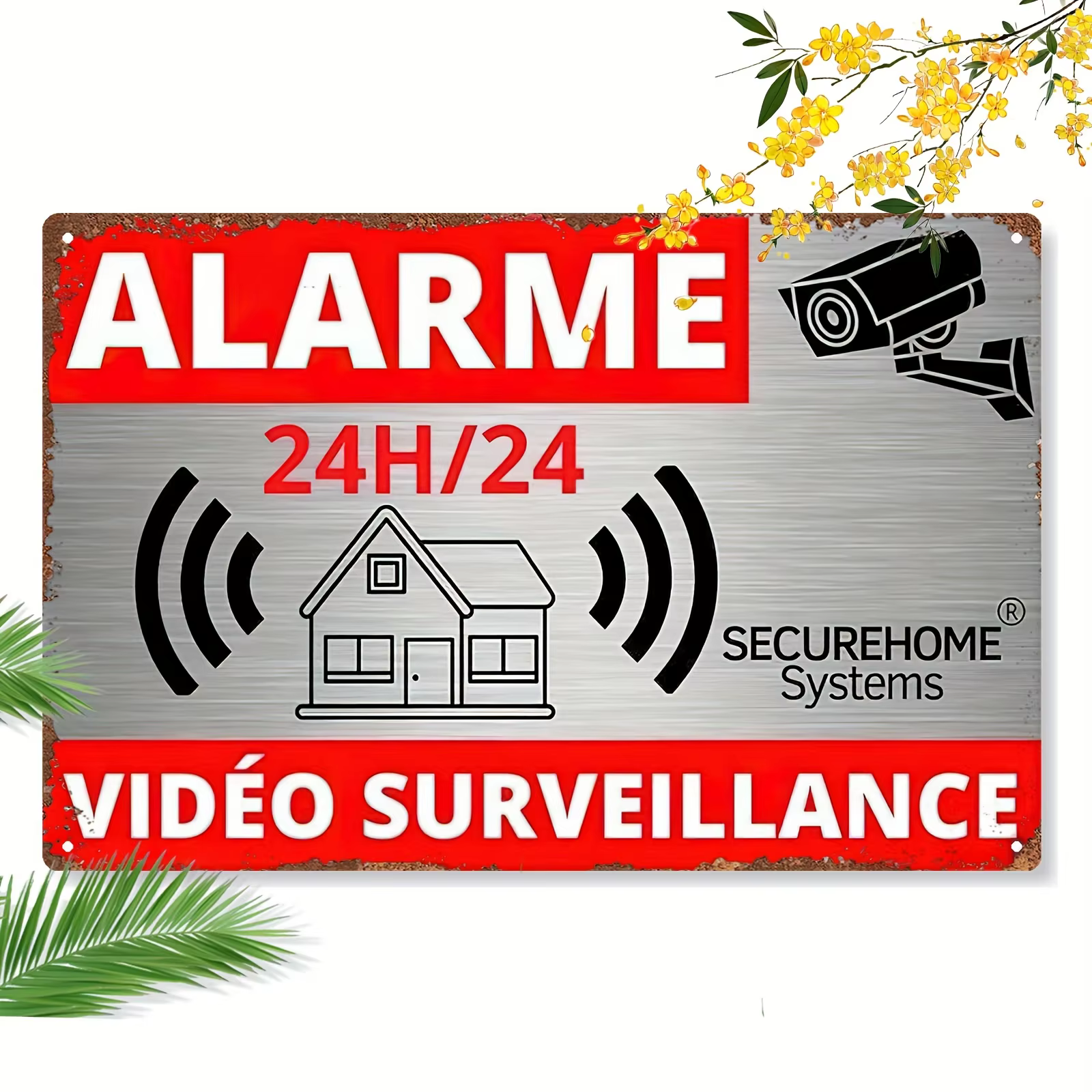 Panneau d'alarme de vidéosurveillance 24h/24 de la marque SECUREHOME, décoration murale en métal, de