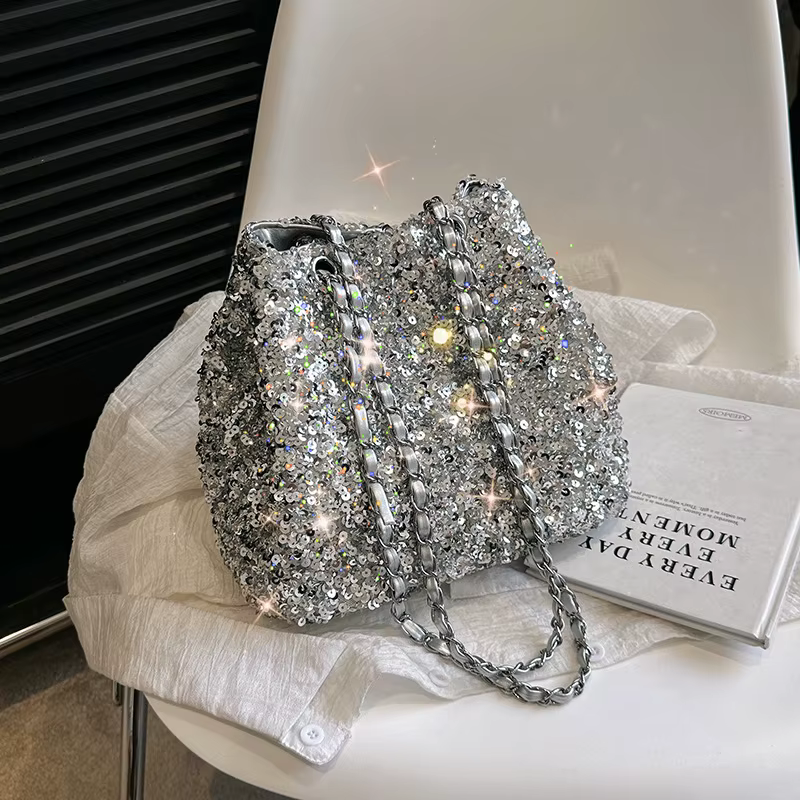Sac à main pour femme, design minimaliste urbain, couleur unie, paillettes brillantes, sac à bandoul