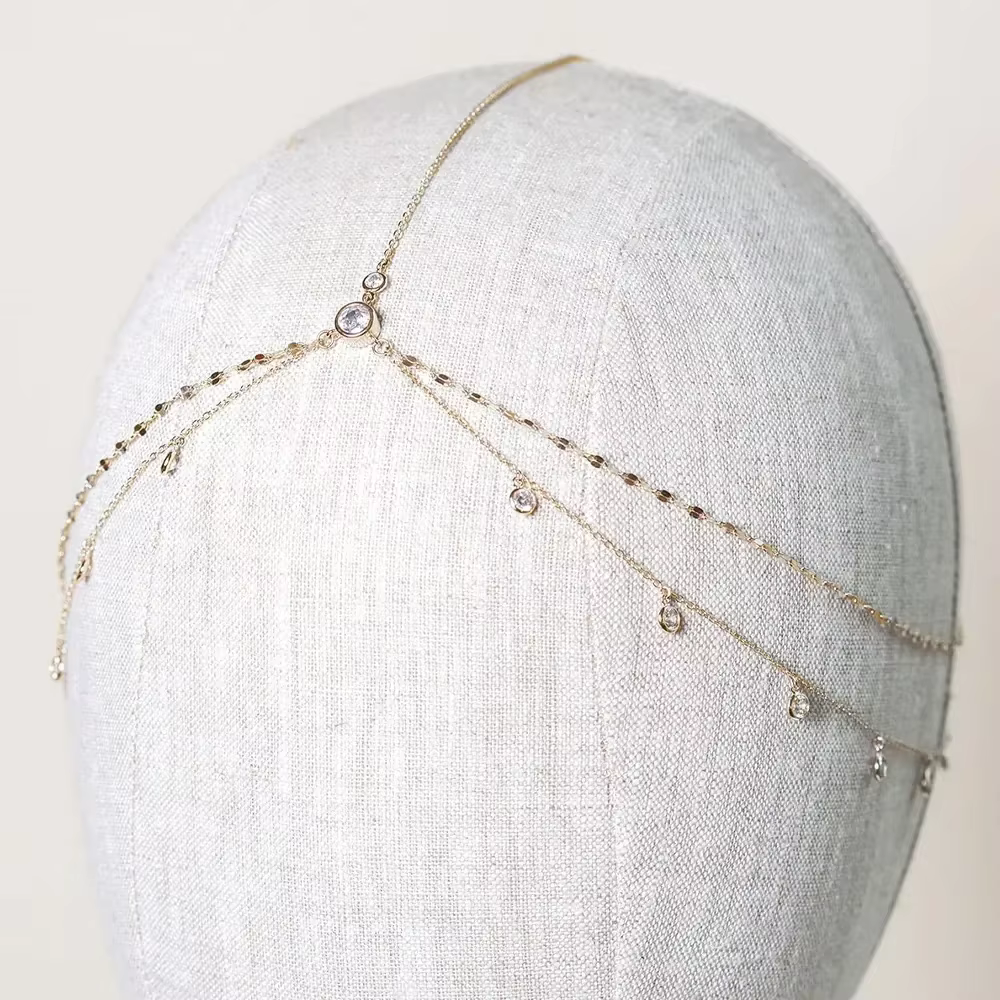 Chaîne de tête en cristal Boho, accessoires pour cheveux de mariage, couvre-chef élégant scintillant
