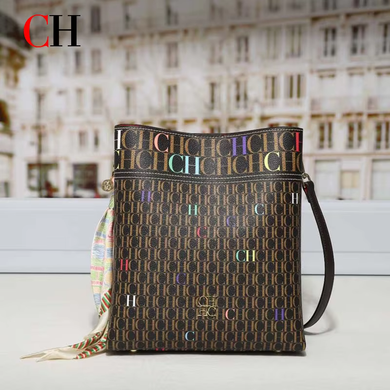 Sac seau vintage CH pour femme avec foulard en soie, grande capacité, sac à bandoulière en cuir PU, 