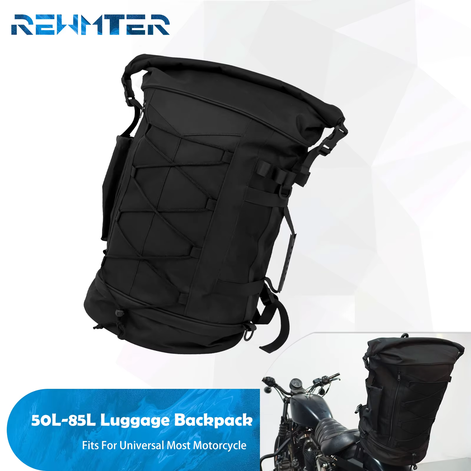 Sac arrière de moto 50L-85L, sac à dos de voyage extensible avec sangles, rangement universel, sac d