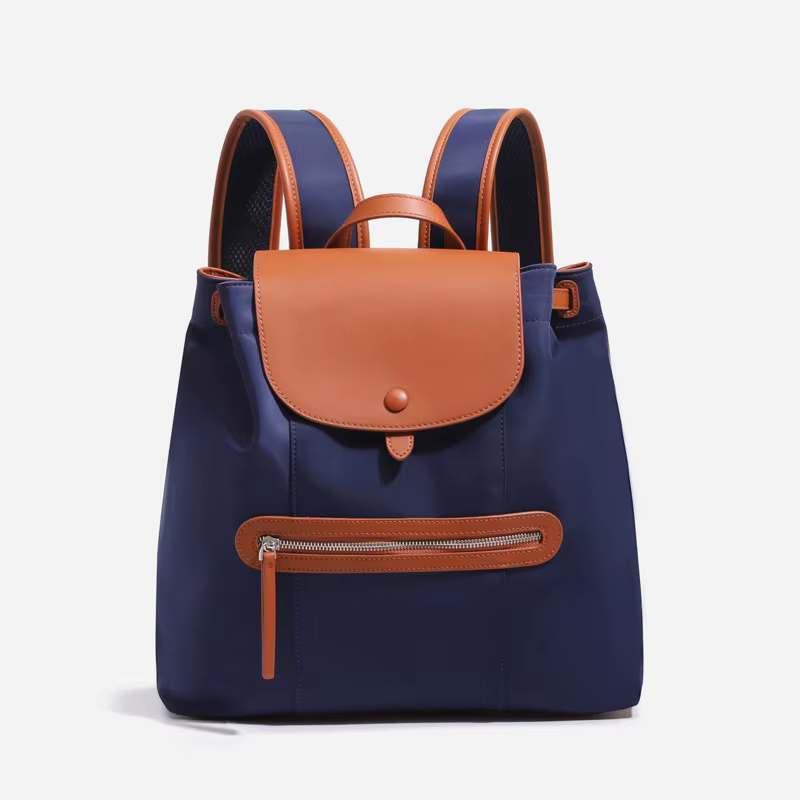 Sac à dos en nylon pour femmes, sac à dos décontracté avec garniture en simili cuir, fermeture à pre