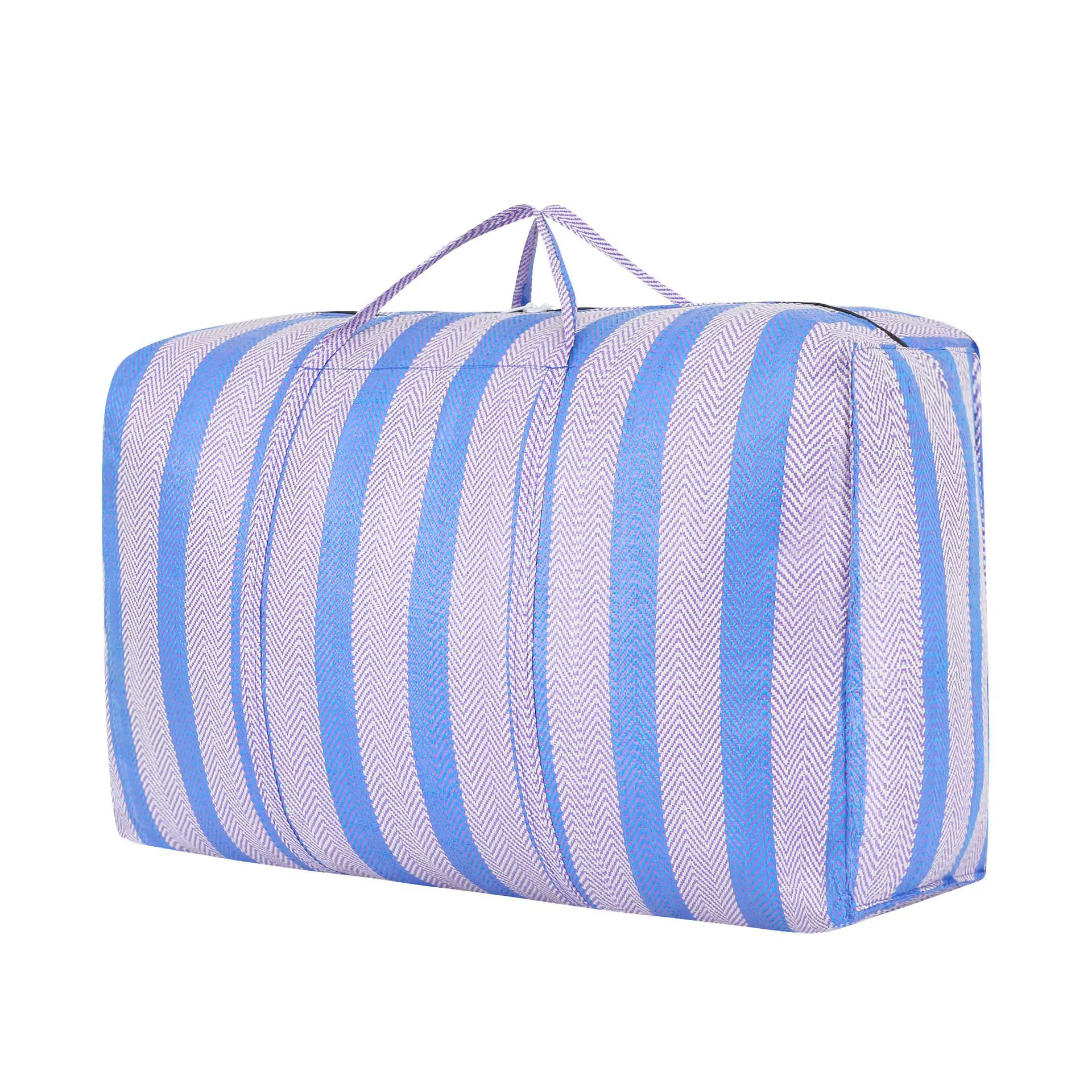 Sac de déménagement grande capacité épaissi, rayé bleu et blanc, en coton, pour vêtements et couette
