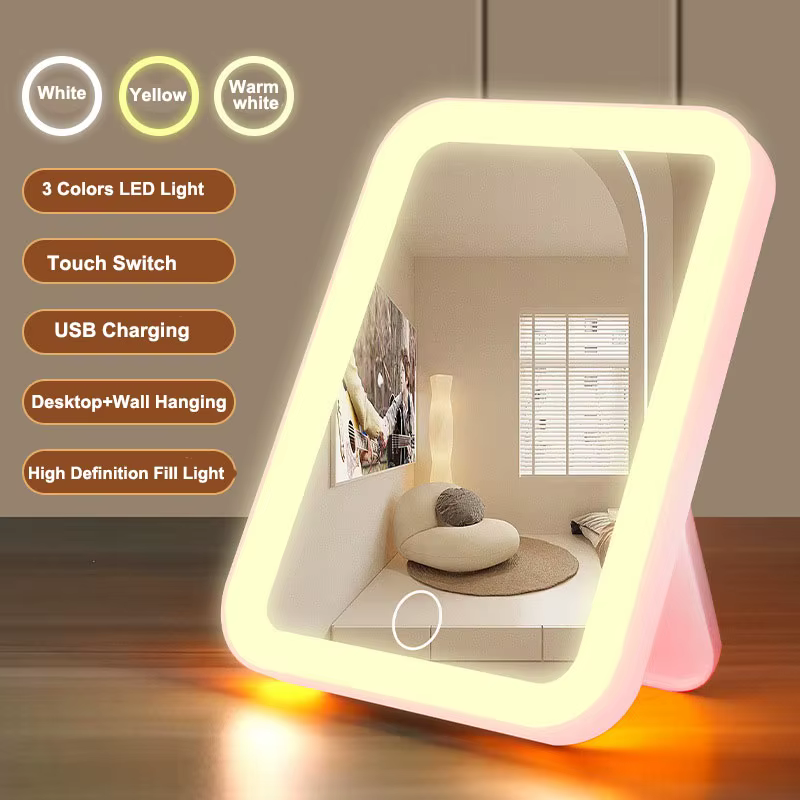 Miroir de courtoisie LED avec écran tactile miroir de maquillage à gradation rechargeable USB portab