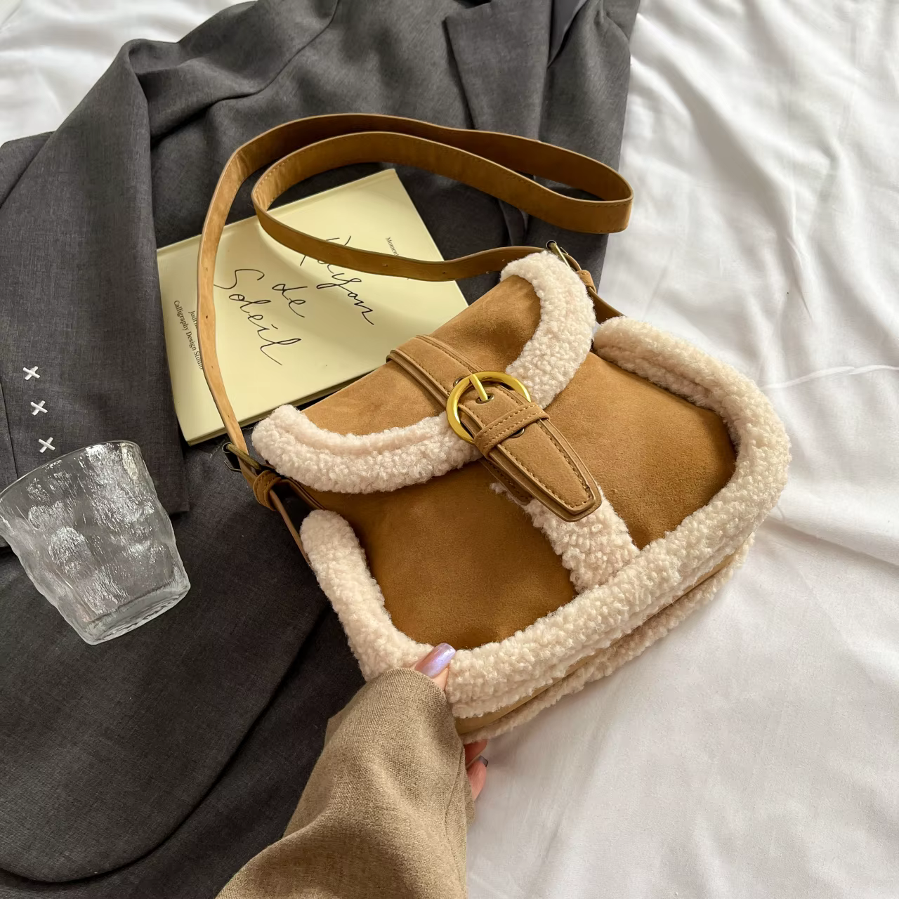 Sac à bandoulière en cuir NuSO K pour femme, sac à main rétro pour femme, sac à main en fausse fourr