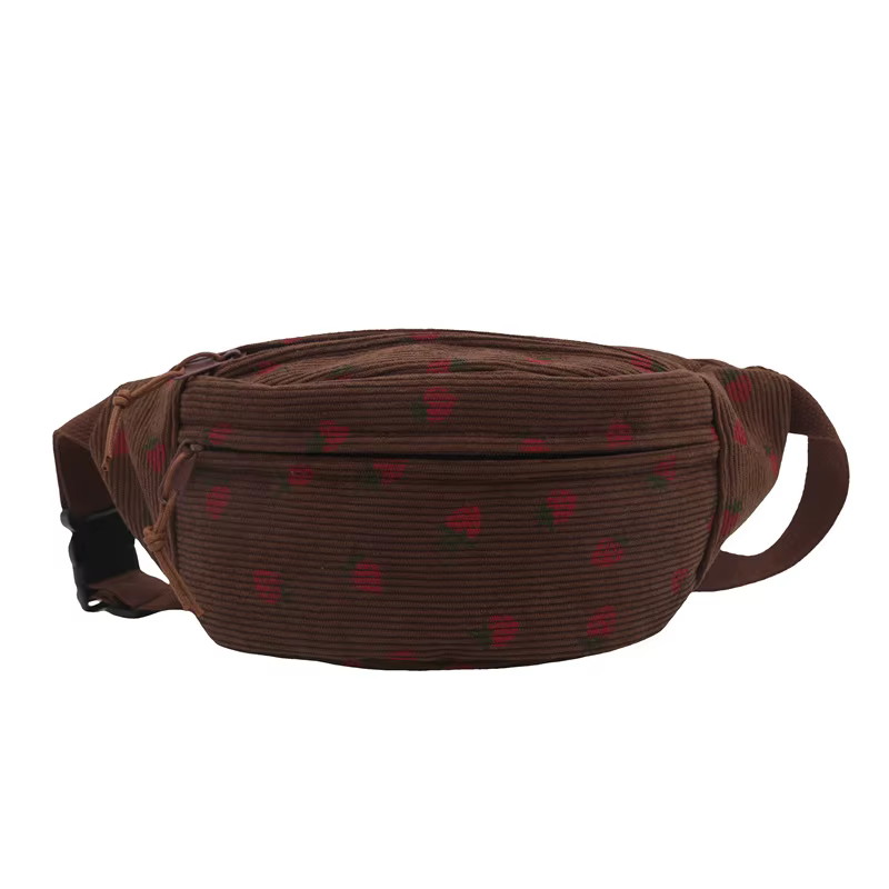 Sac de taille femmes hommes velours côtelé Fanny Pack fraises poche mode poitrine sac à main sport v