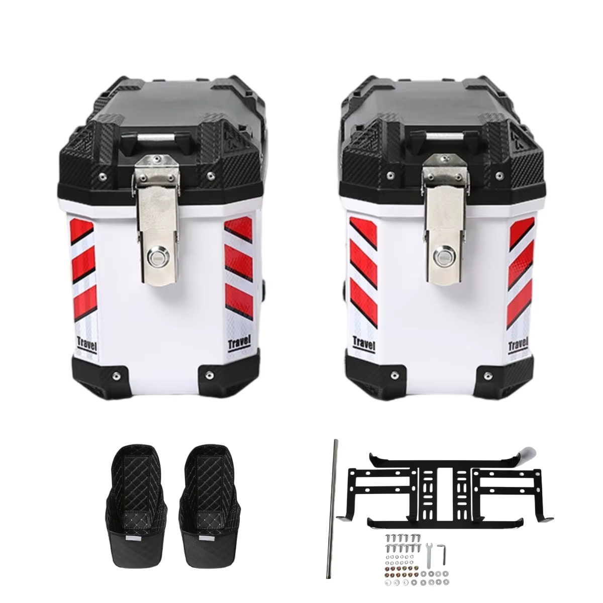 2 valises latérales robustes pour moto, une paire en plastique PP, livrées avec supports de montage,