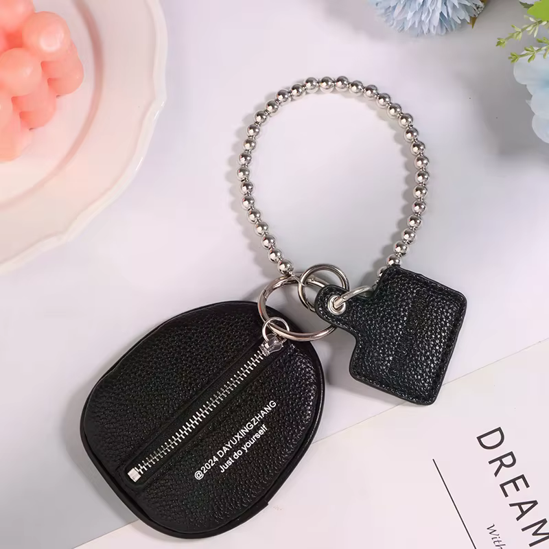 Accessoires de sac tendance : Porte-clés en cuir PU noir texturé, porte-monnaie, breloque, cadeau