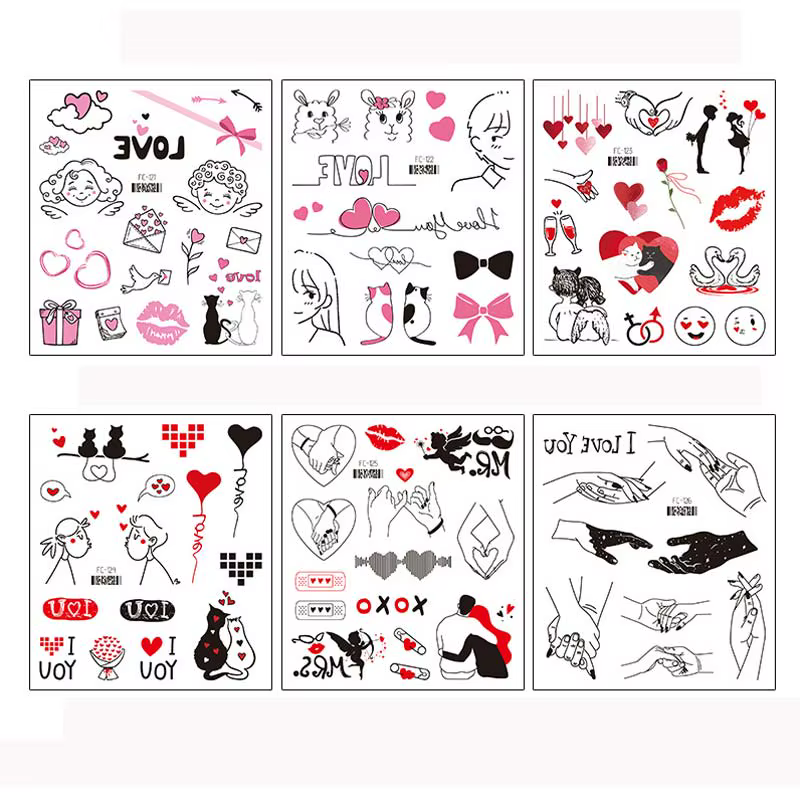 Autocollant de tatouage pour la saint-valentin, tatouages temporaires imperméables pour femmes, fête