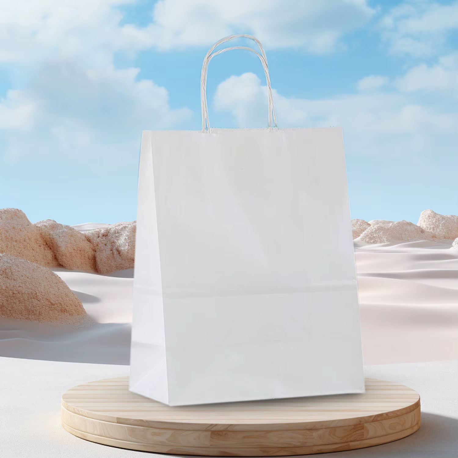 Sacs en papier Kraft blanc avec poignées, 20 pièces, sacs durables recyclables pour affaires, vente 