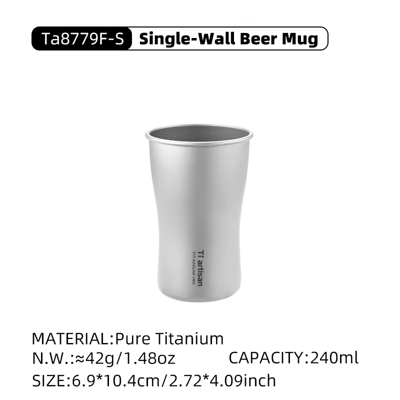 Mug à bière Tiartisan en titane pur monocouche, tasse à café ultralégère pour le camping en plein ai
