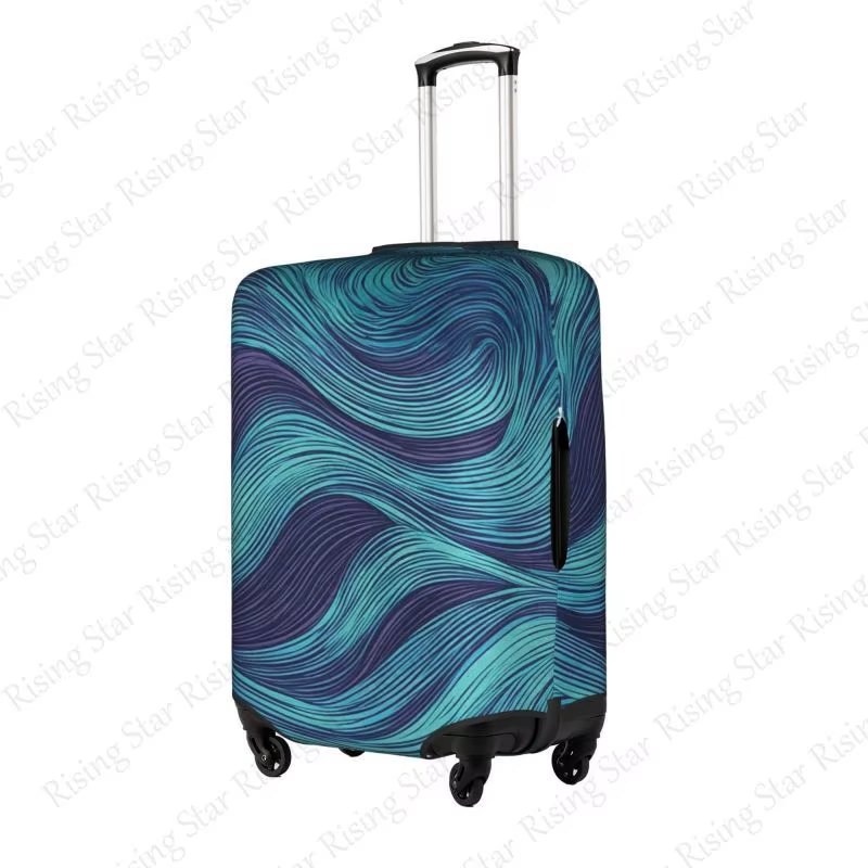 Housse de protection pour valise de voyage à motif de lignes ondulées bleu-violet, adaptée aux valis