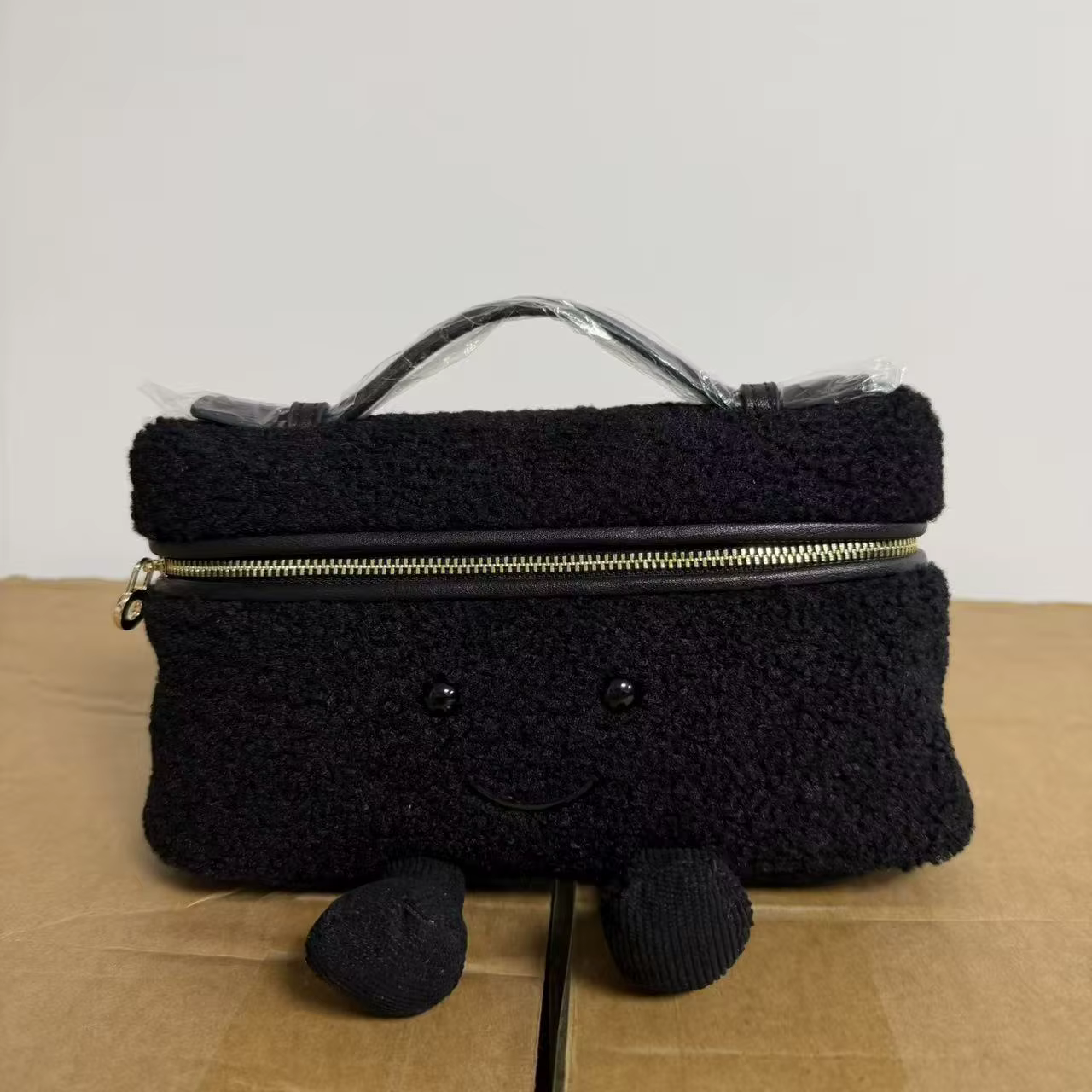 Sac à maquillage en peluche mignon avec visage souriant, sac bandoulière tendance, nouvelle collecti