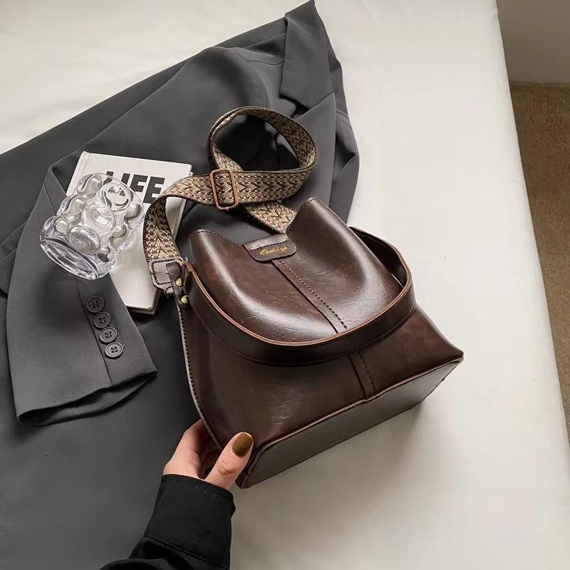 Sac à bandoulière vintage en cuir PU pour femme, sac à main initié, marque de créateur, E27