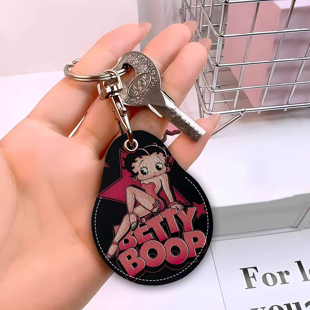 B-Betty-Cute-Boop Anime porte-clés carte d'accès sac porte-clés porte-carte en cuir porte-clés porte