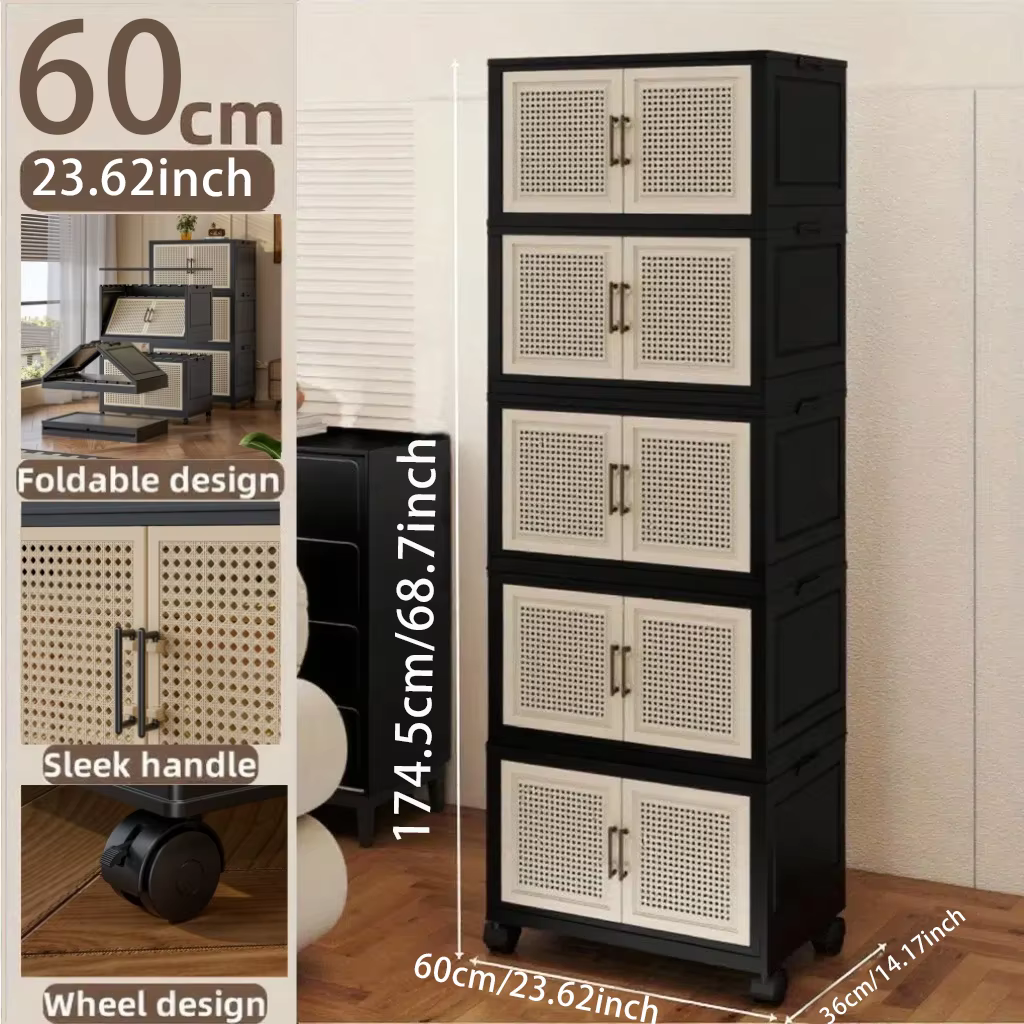 Armoire de rangement pliable de 60cm de large, organisateur de vêtements roulants avec cadre renforc