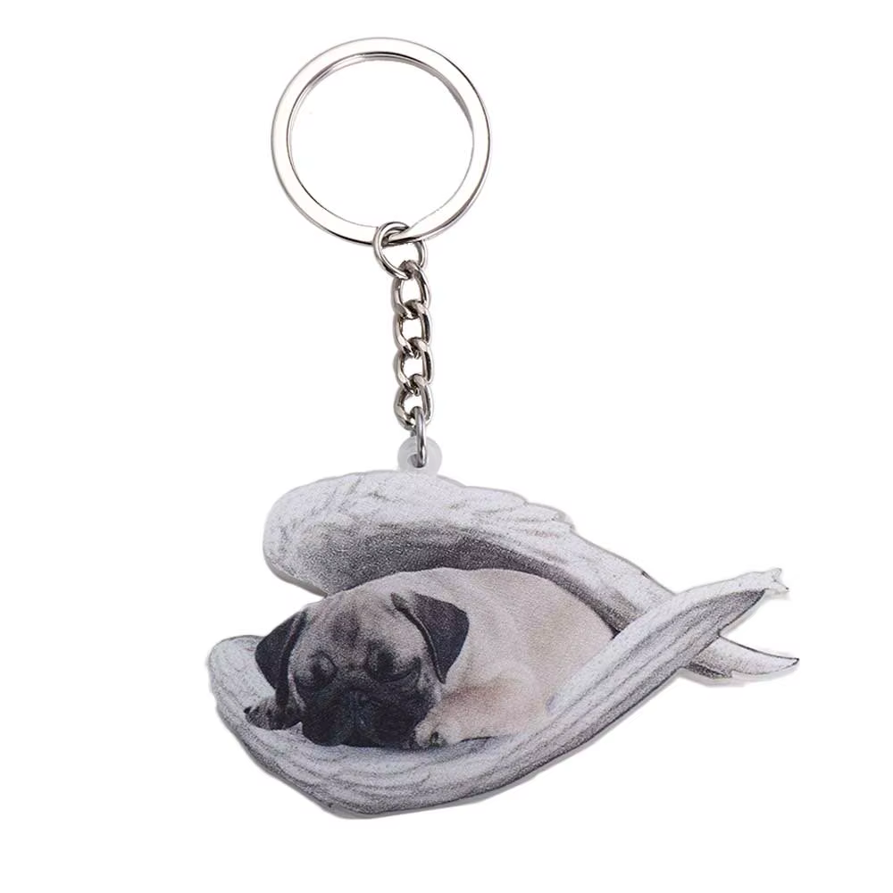 Porte-clés pour animaux de compagnie, ornement mignon pour femmes, ange endormi, chien, pendentif, A
