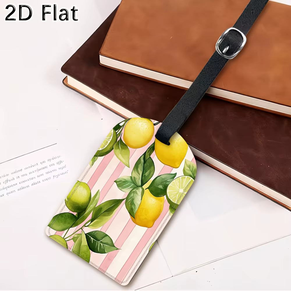 Étiquette de bagage avec motif citron et feuilles vertes, étiquette d'identification pour valise, ac