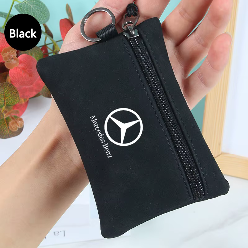Étui à clés de voiture en daim, mini sac de rangement à fermeture éclair pour Mercedes Benz AMGW204 