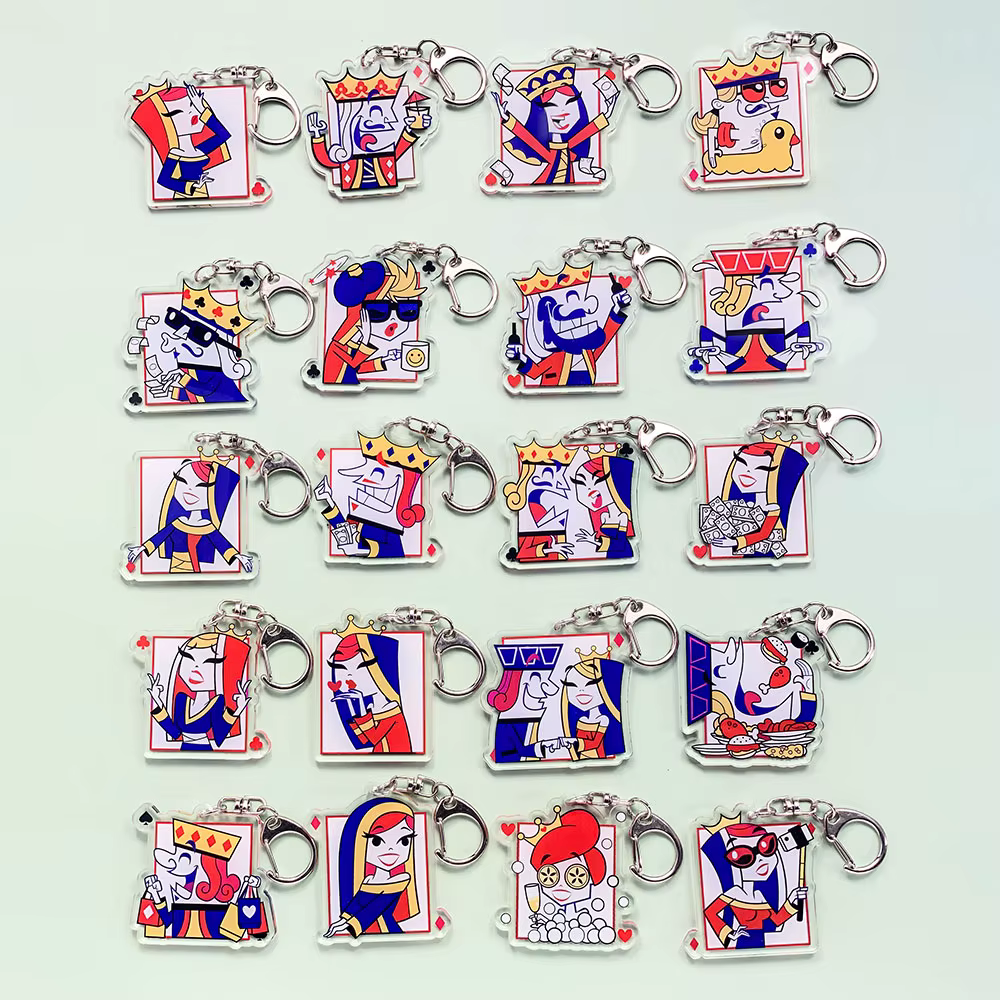 20 Pièces Porte-clés en Acrylique Personnages de Poker de Dessins Animés, Breloques Créatives pour S