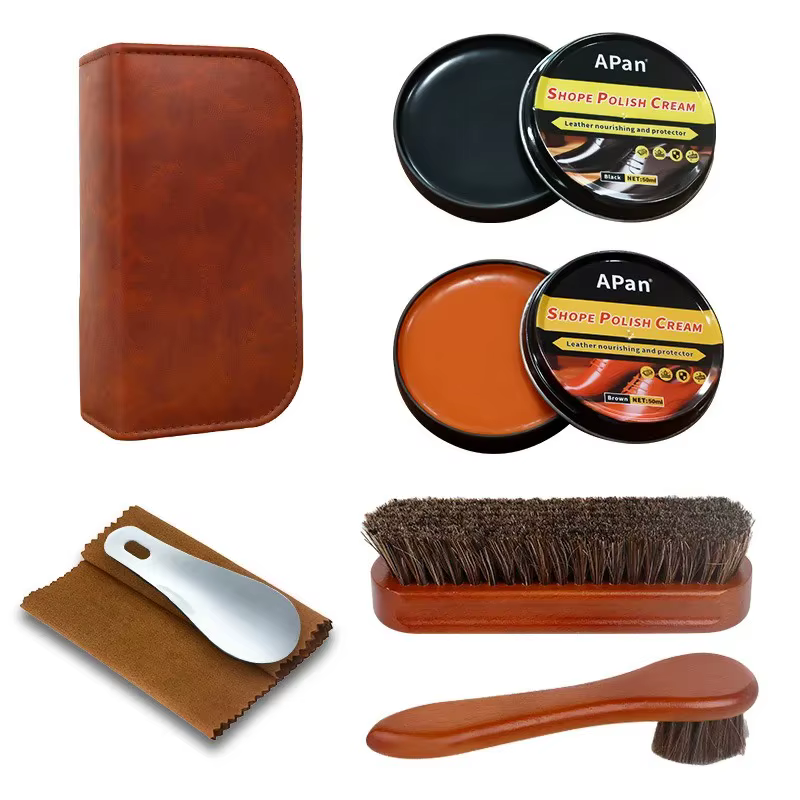 Kit d'entretien pour chaussures, sacs et vestes en cuir vintage, 6 pièces, avec brosse à cirage, chi