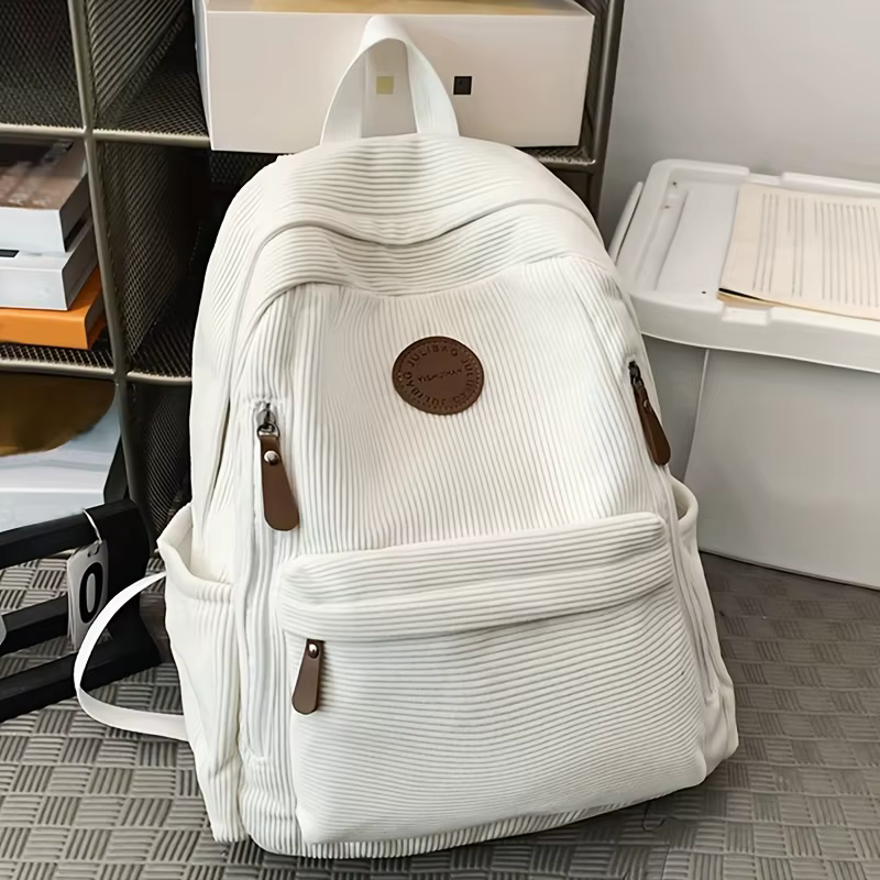 Sac à dos en velours côtelé vert olive pour femme, grande capacité, sac à dos décontracté, travail, 