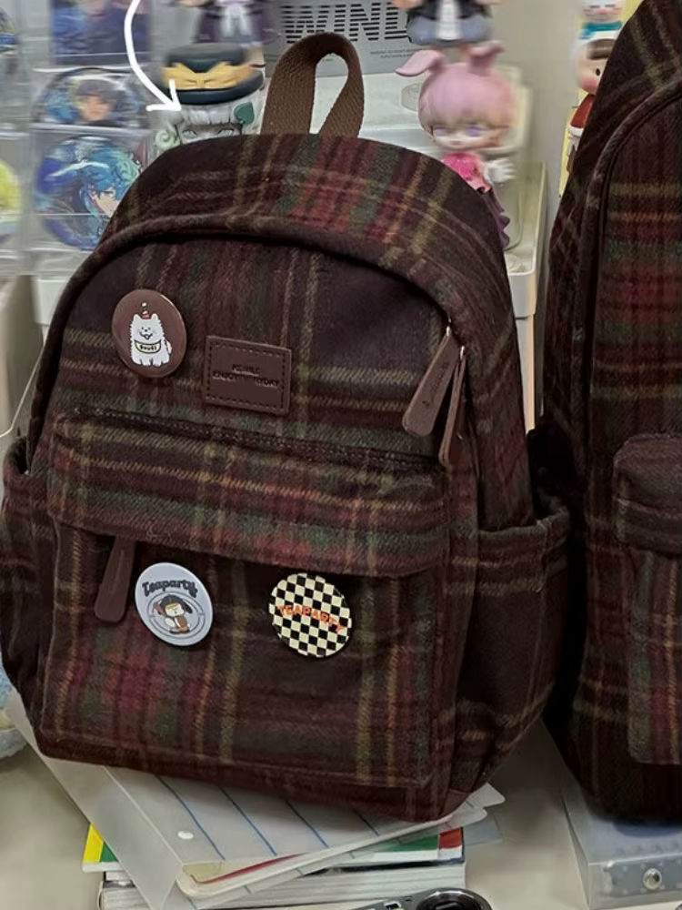 Sac à dos à carreaux vintage pour femmes, sac à dos grande capacité, mode douce, Ulzzang imprimés Gi