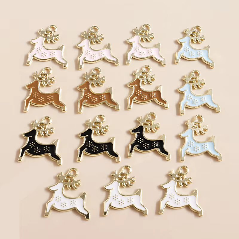 Leslie 10 pièces émail renne cerf breloques pendentifs pour la fabrication de bijoux boucles d'oreil