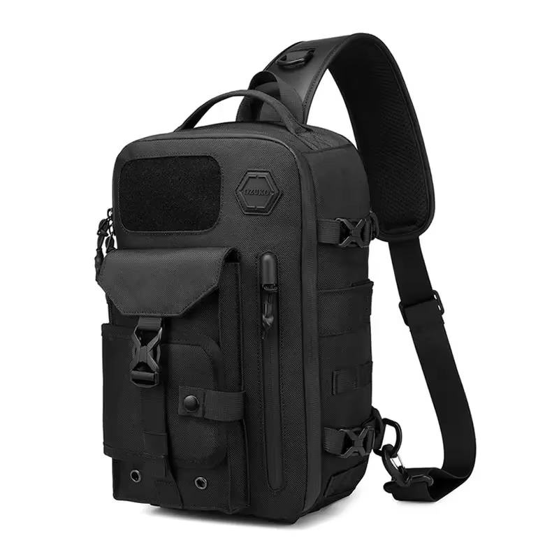 Sac de poitrine Ozuko, sac bandoulière homme, sac messager tactique imperméable, sac banane à fermet