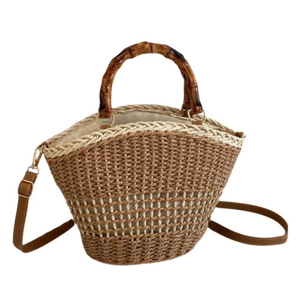 Sac seau tendance en paille tressée grande capacité, décontracté, pour femme, idéal pour l'été et le
