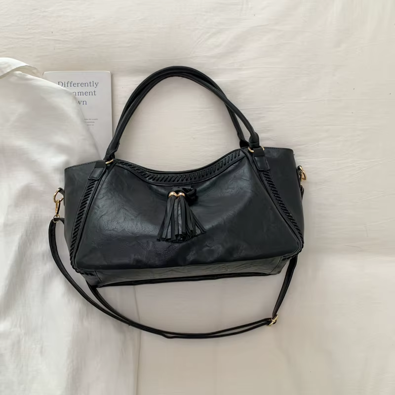 Sac de trajet Vintage en cuir Pu pour femmes, sac à bandoulière à pompon, Style européen, sac pour o