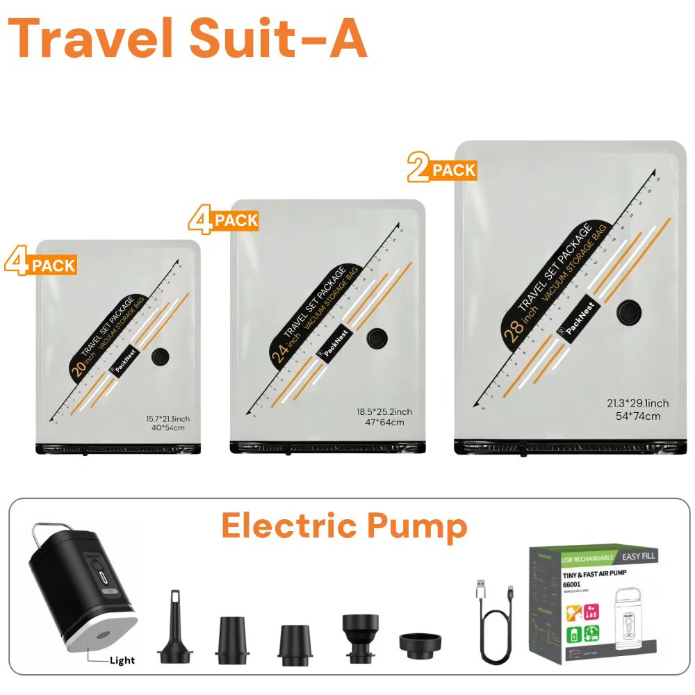 Sacs de rangement sous vide de voyage avec pompe électrique, ensemble de compression pour économiser