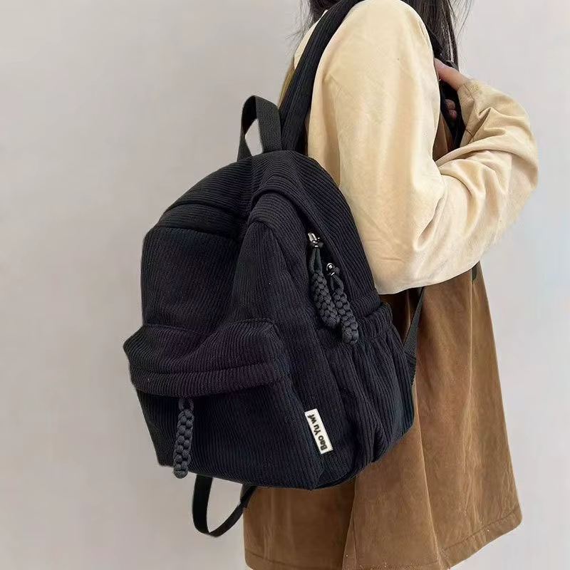 Sac à dos en velours rayé pour femmes, petit sac à dos de voyage en velours côtelé pour étudiantes, 